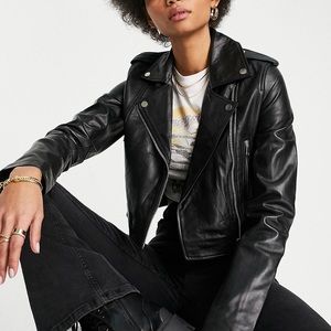 Barney’s Originals • Ellie Real Leather Cropped Biker Jacket (tall)